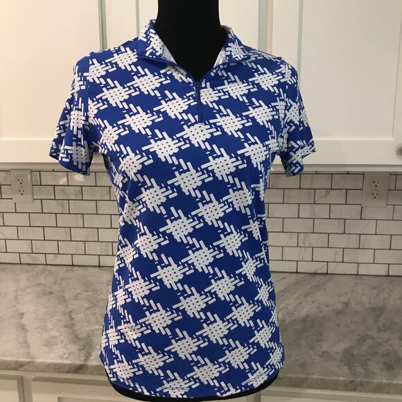 IBKUL Polo Shirt Womens Small Blue White Zip Mock Golf UPF 50+ Quick Dry Cooling - Picture 1 of 7